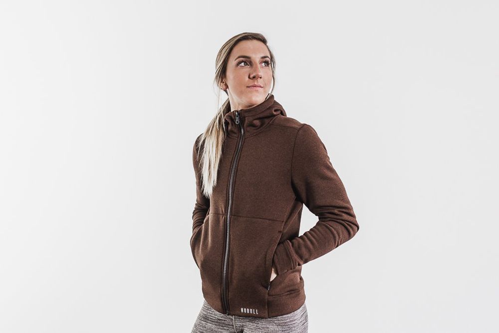 NOBULL Performance Zip-Up Kapüşonlu Sweatshirt Bayan - Kahverengi - Turkiye (KDM-970384)